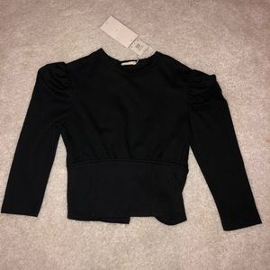 Black Zara Blouse with Puff Shoulders and Lace-up
